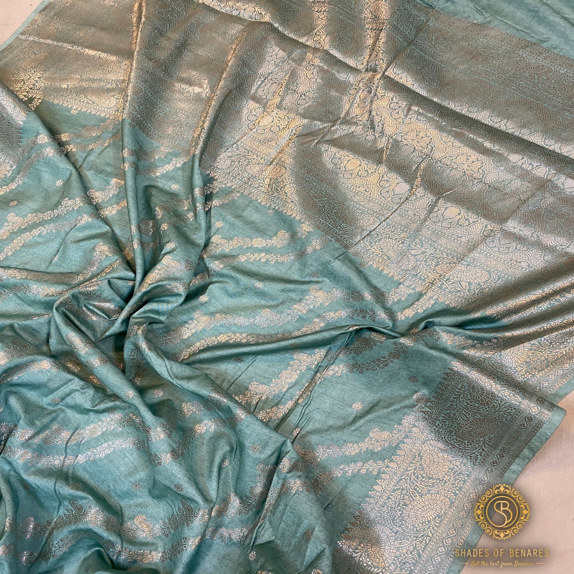 Ocean-Inspired Elegance Silk Banarasi Saree by Shades Of Benares - banarasi - banarasi saree shop