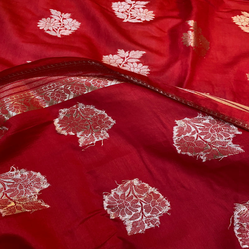 Handwoven red silk Banarasi saree.