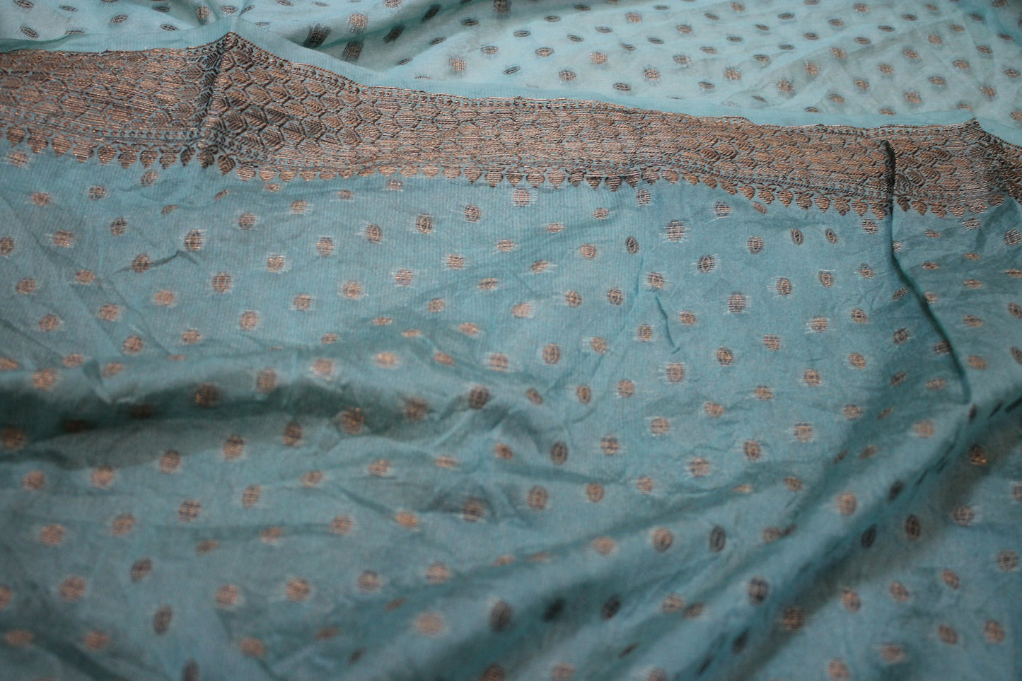 Oceanic Elegance: Sea Blue Buti Georgette Banarasi Sari by Shades Of Benares - banarasi - banarasi saree shop