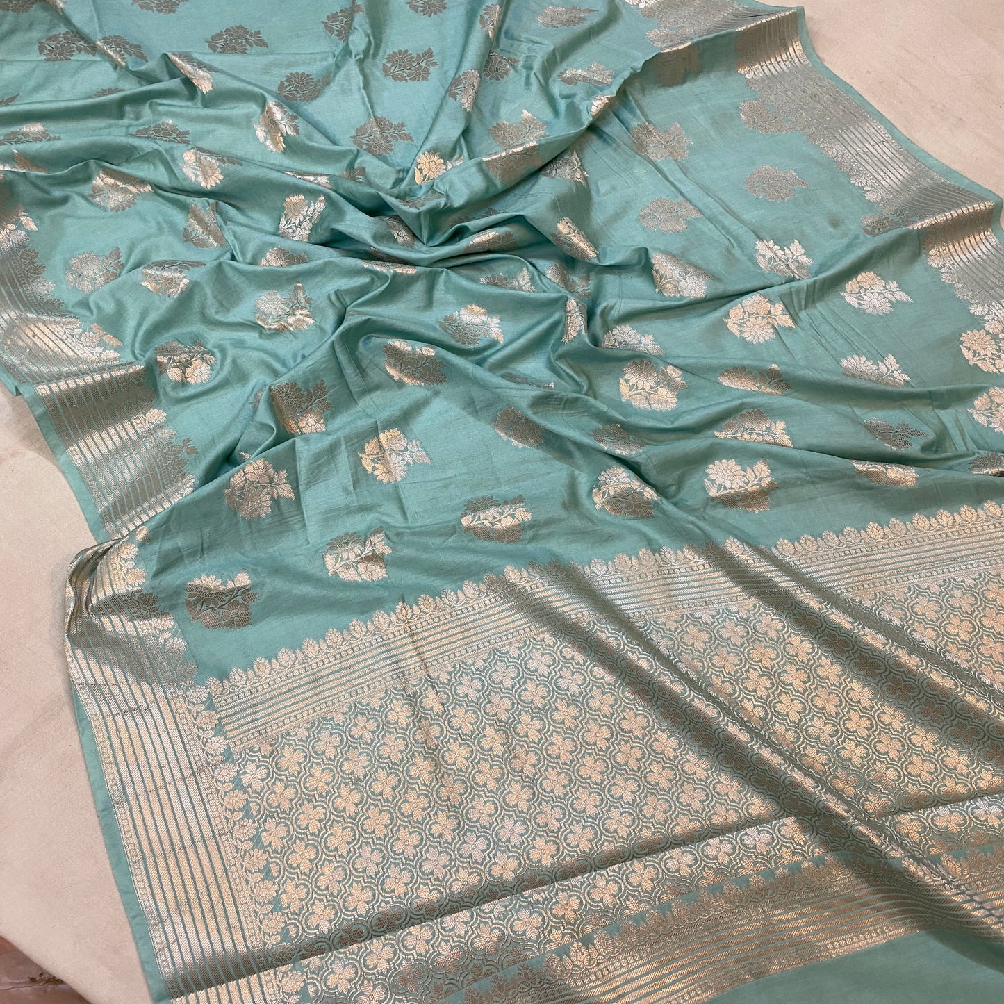 Serene Sea Blue Handloom Banarasi Silk Saree by Shades Of Benares - banarasi - banarasi saree shop