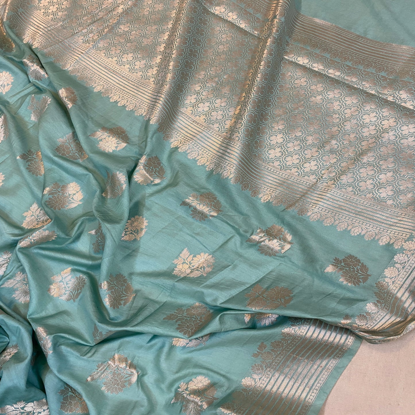 Serene Sea Blue Handloom Banarasi Silk Saree by Shades Of Benares - banarasi - banarasi saree shop