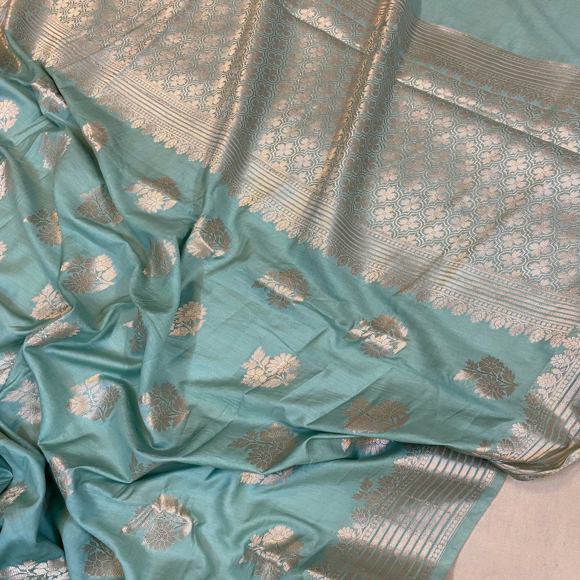 Serene Sea Blue Handloom Banarasi Silk Saree by Shades Of Benares - banarasi - banarasi saree shop