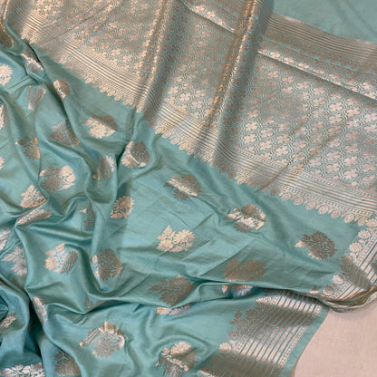 Serene Sea Blue Handloom Banarasi Silk Saree by Shades Of Benares - banarasi - banarasi saree shop