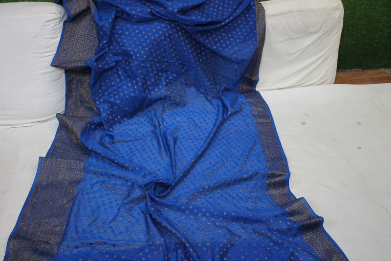Regal Elegance: Royal Blue Buti Georgette Banarasi Sari by Shades Of Benares - banarasi - banarasi saree shop