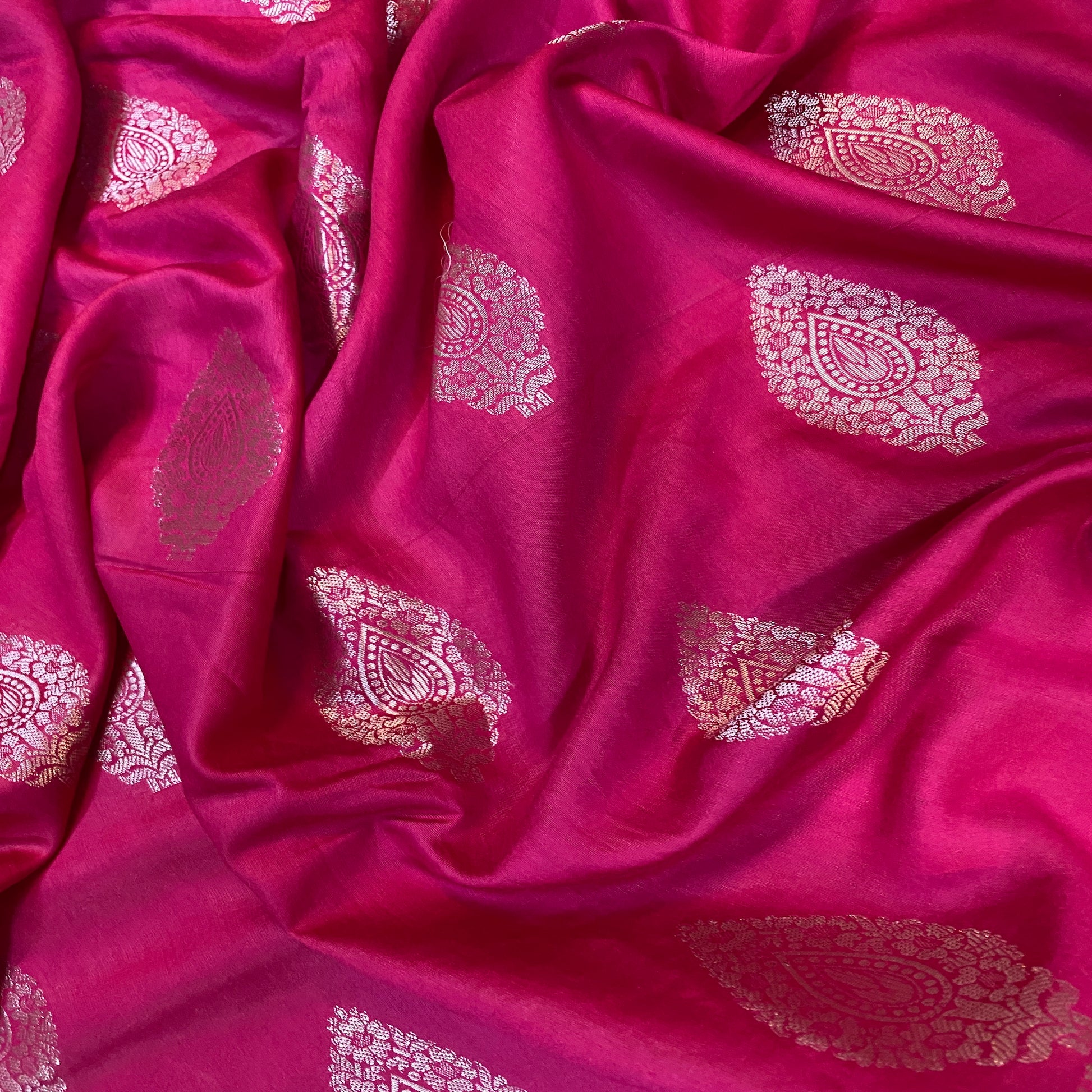 Bold Hot Pink Handloom Banarasi Silk Sari by Shades Of Benares - banarasi - banarasi saree shop