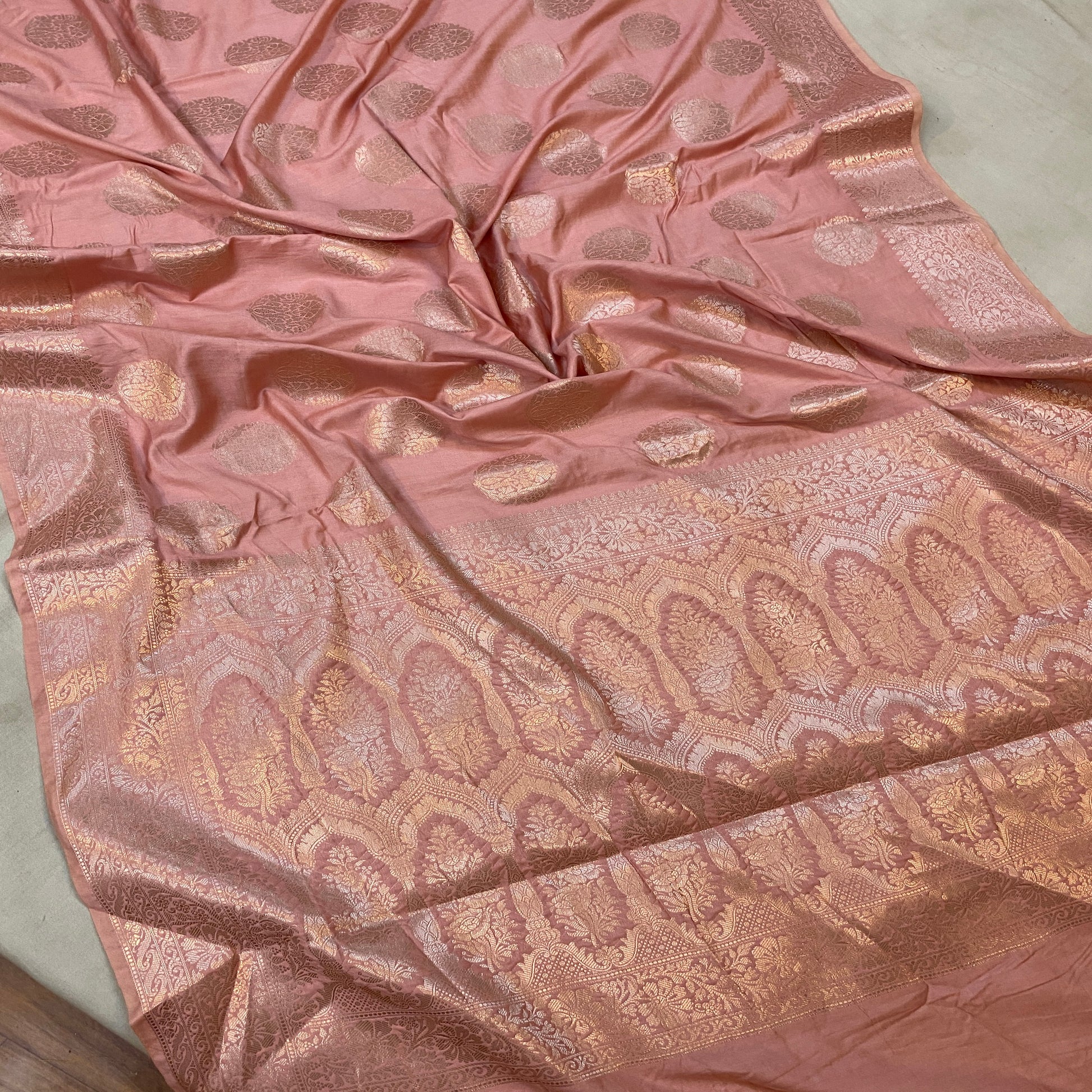 Delicate Baby Pink Handloom Banarasi Silk Sari by Shades Of Benares - banarasi - banarasi saree shop