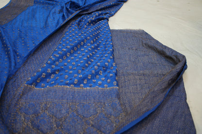 Regal Elegance: Royal Blue Buti Georgette Banarasi Sari by Shades Of Benares - banarasi - banarasi saree shop