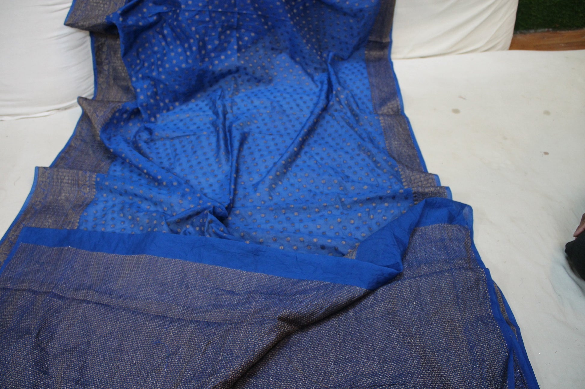 Regal Elegance: Royal Blue Buti Georgette Banarasi Sari by Shades Of Benares - banarasi - banarasi saree shop