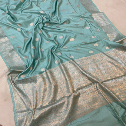 Soothing Sea Blue Handloom Crepe Banarasi Silk Sari by Shades Of Benares - banarasi - banarasi saree shop