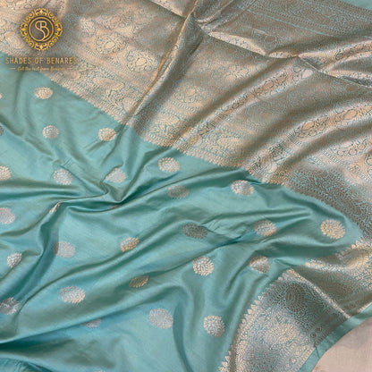 Soothing Sea Blue Handloom Crepe Banarasi Silk Sari by Shades Of Benares - banarasi - banarasi saree shop