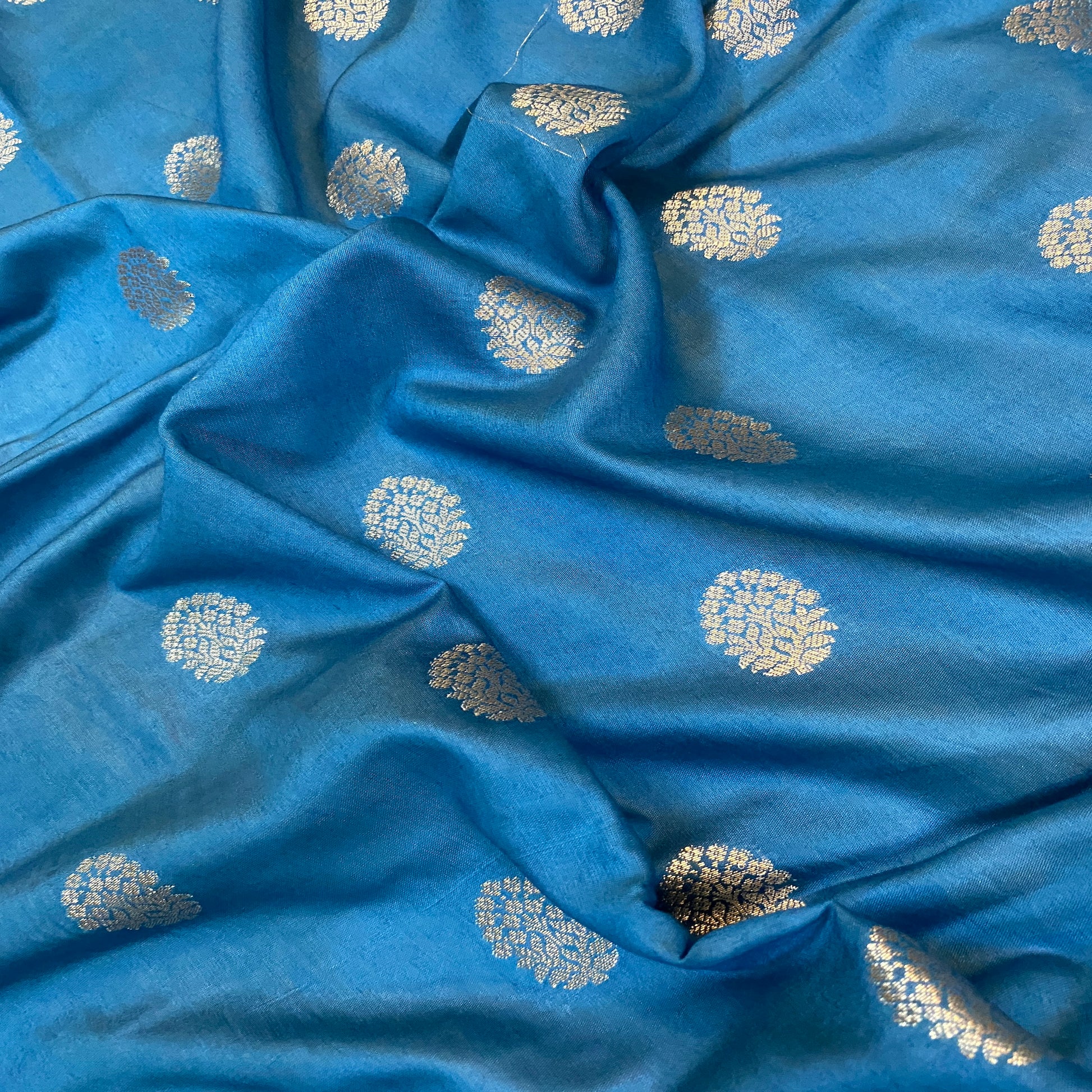 Timeless Classic Blue Handloom Crepe Banarasi Silk Sari by Shades Of Benares - banarasi - banarasi saree shop