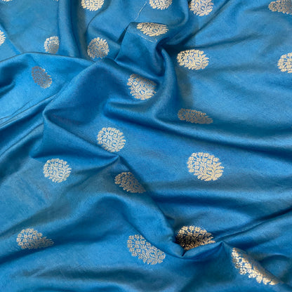 Timeless Classic Blue Handloom Crepe Banarasi Silk Sari by Shades Of Benares - banarasi - banarasi saree shop