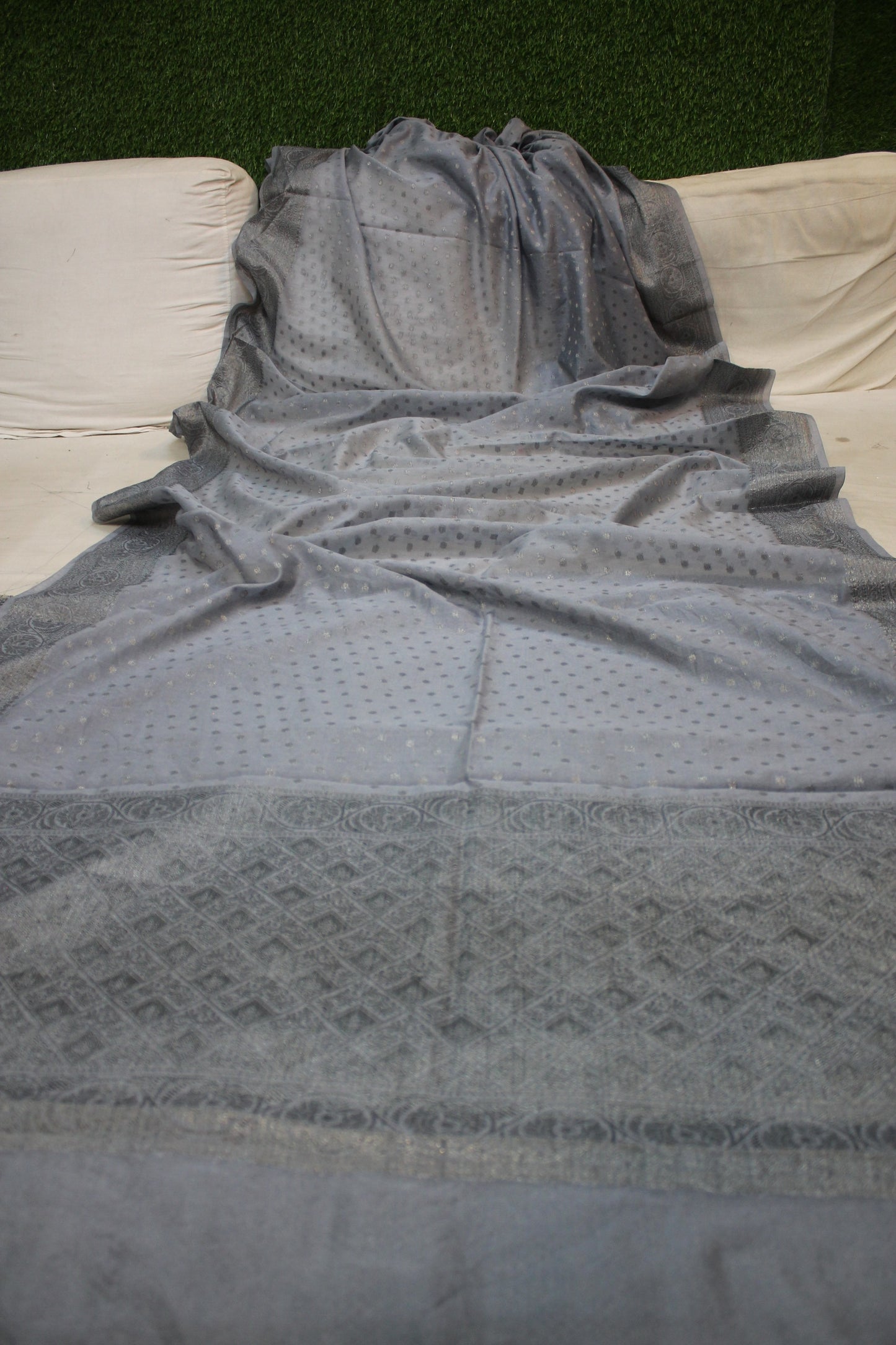 Sleek Sophistication: Grey Buti Georgette Banarasi Sari by Shades Of Benares - banarasi - banarasi saree shop