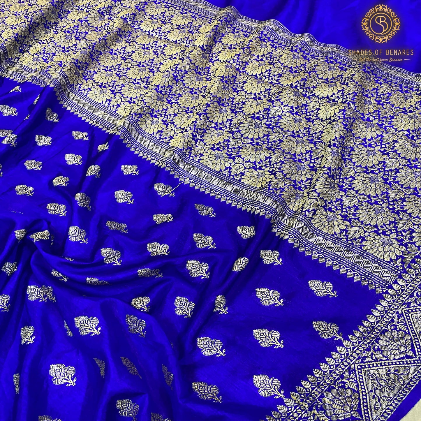 Regal Royal Blue Handloom Crepe Banarasi Silk Sari by Shades Of Benares - banarasi - banarasi saree shop