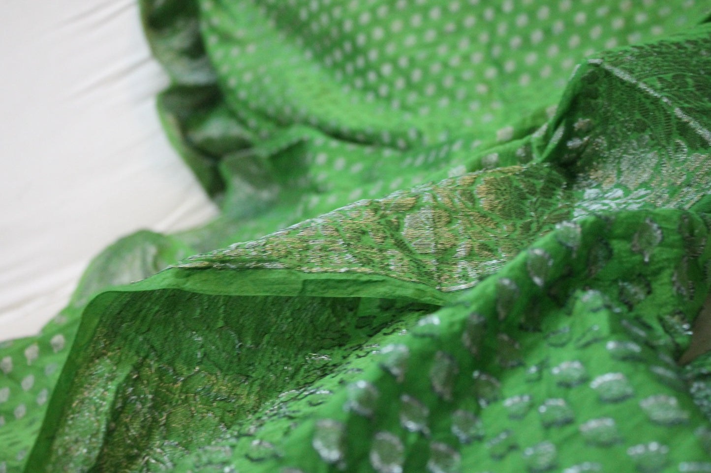 Emerald Elegance: Green Buti Georgette Banarasi Sari by Shades Of Benares - banarasi - banarasi saree shop