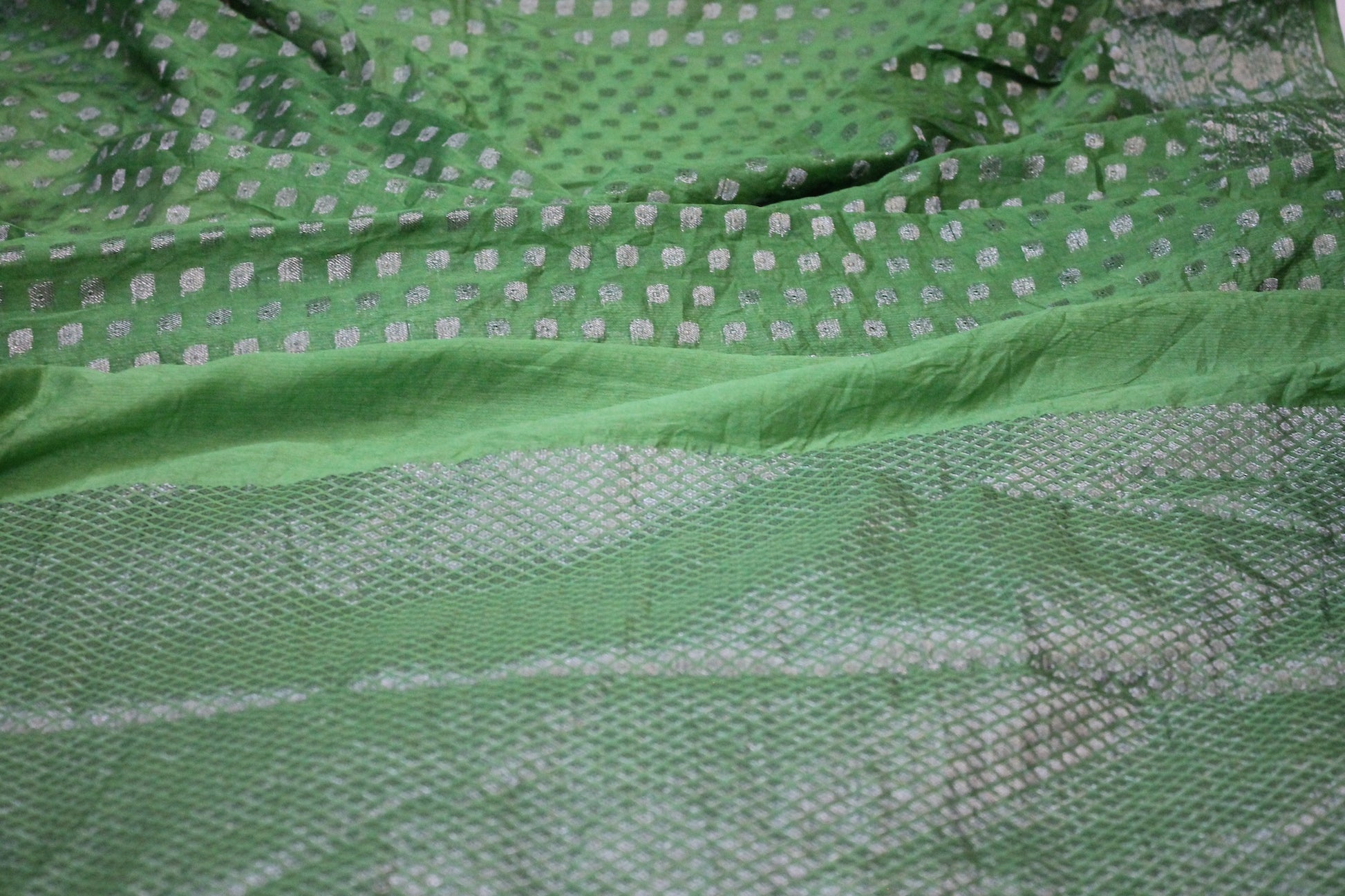 Emerald Elegance: Green Buti Georgette Banarasi Sari by Shades Of Benares - banarasi - banarasi saree shop