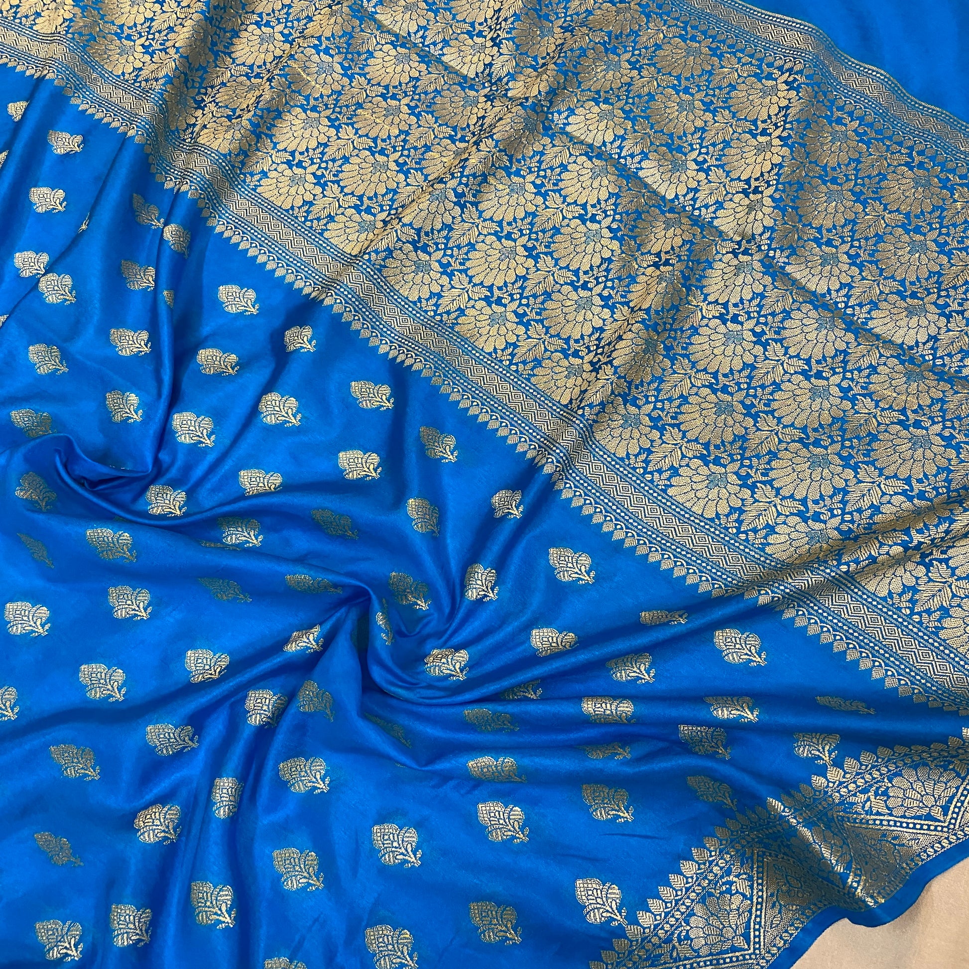 Blue Handloom Crepe Banarasi Silk Sari by Shades Of Benares - banarasi - banarasi saree shop