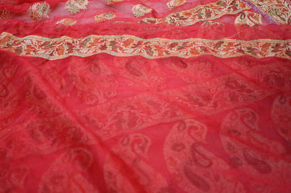 Scarlet Splendor: Red Tilfi Buti Handloom Georgette Banarasi Saree by Shades Of Benares - banarasi - banarasi saree shop