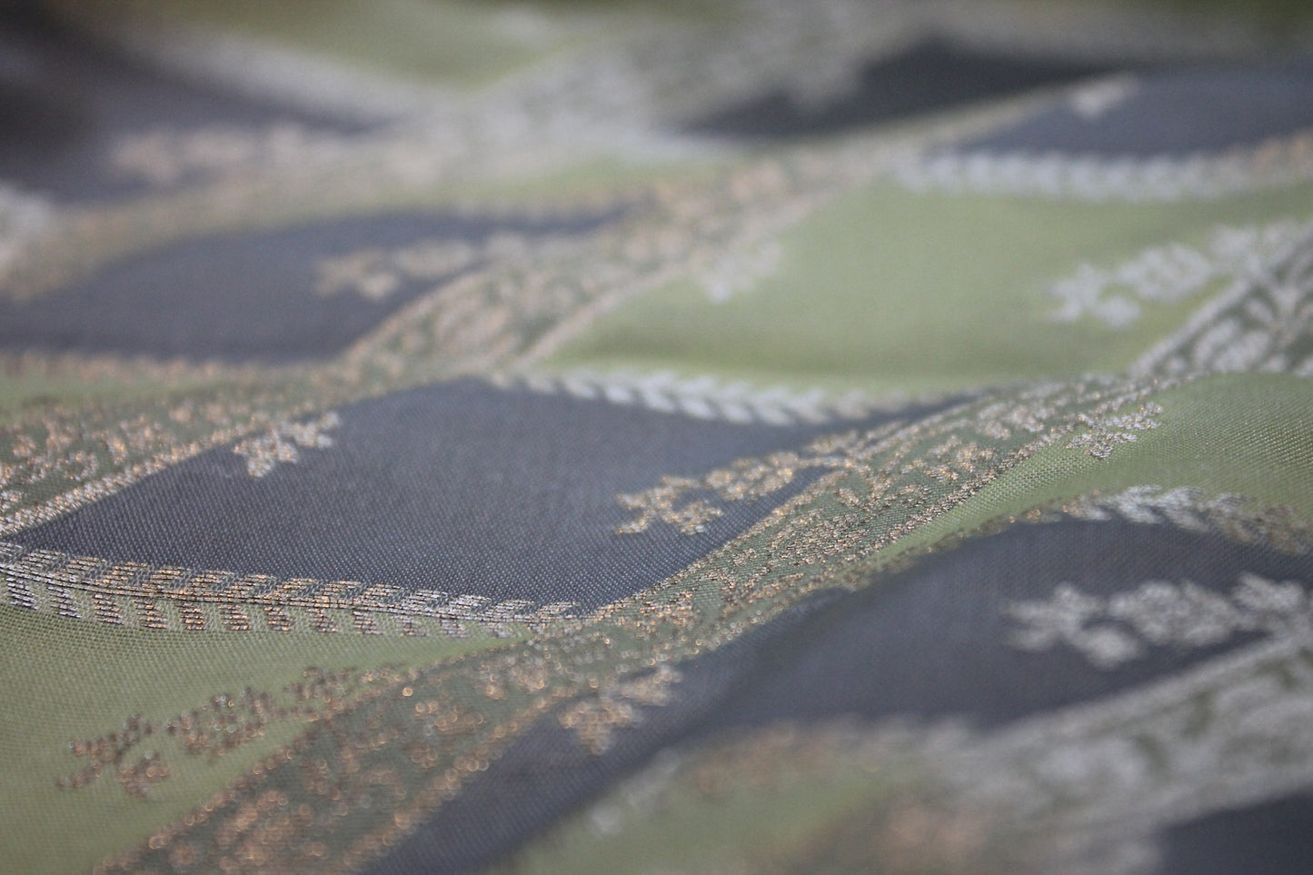 Serenity and Elegance: Green and Grey Handloom Pure Silk Banarasi Saree by Shades Of Benares - banarasi - banarasi saree shop