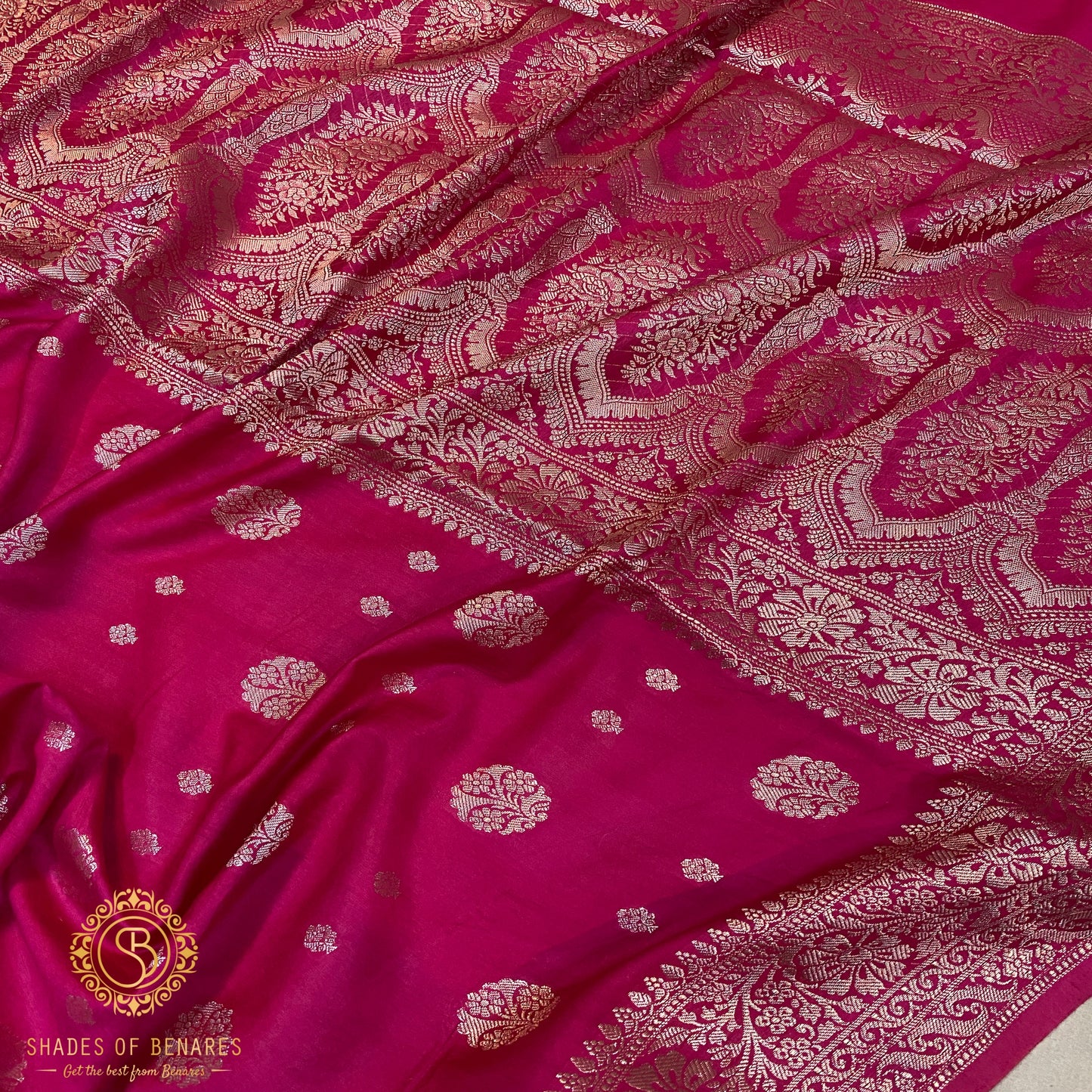 Sensational Hot Pink Handloom Crepe Banarasi Silk Sari by Shades Of Benares - banarasi - banarasi saree shop