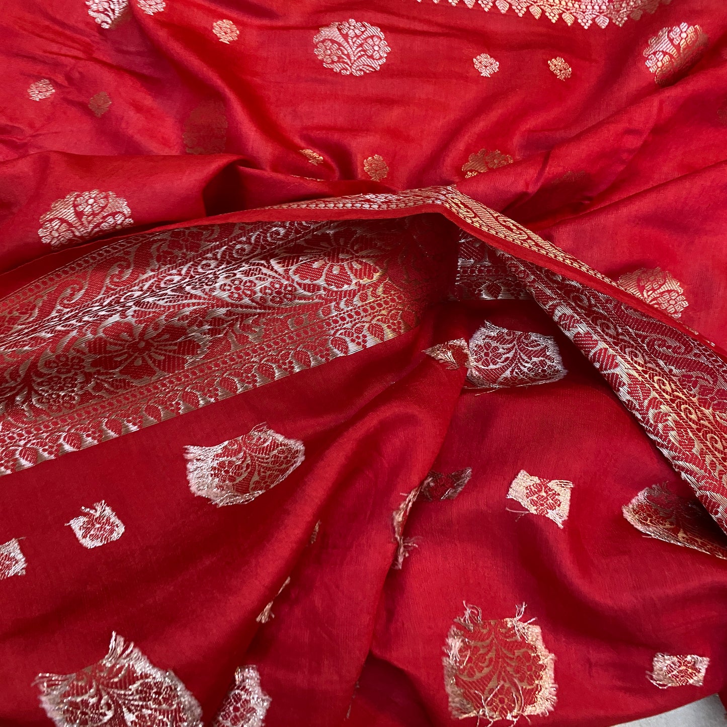 Radiant Red Handloom Crepe Banarasi Silk Sari by Shades Of Benares - banarasi - banarasi saree shop