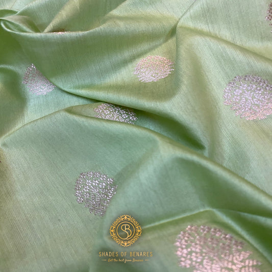 Pastel Green Handloom Crepe Banarasi Silk Sari by Shades Of Benares - banarasi - banarasi saree shop