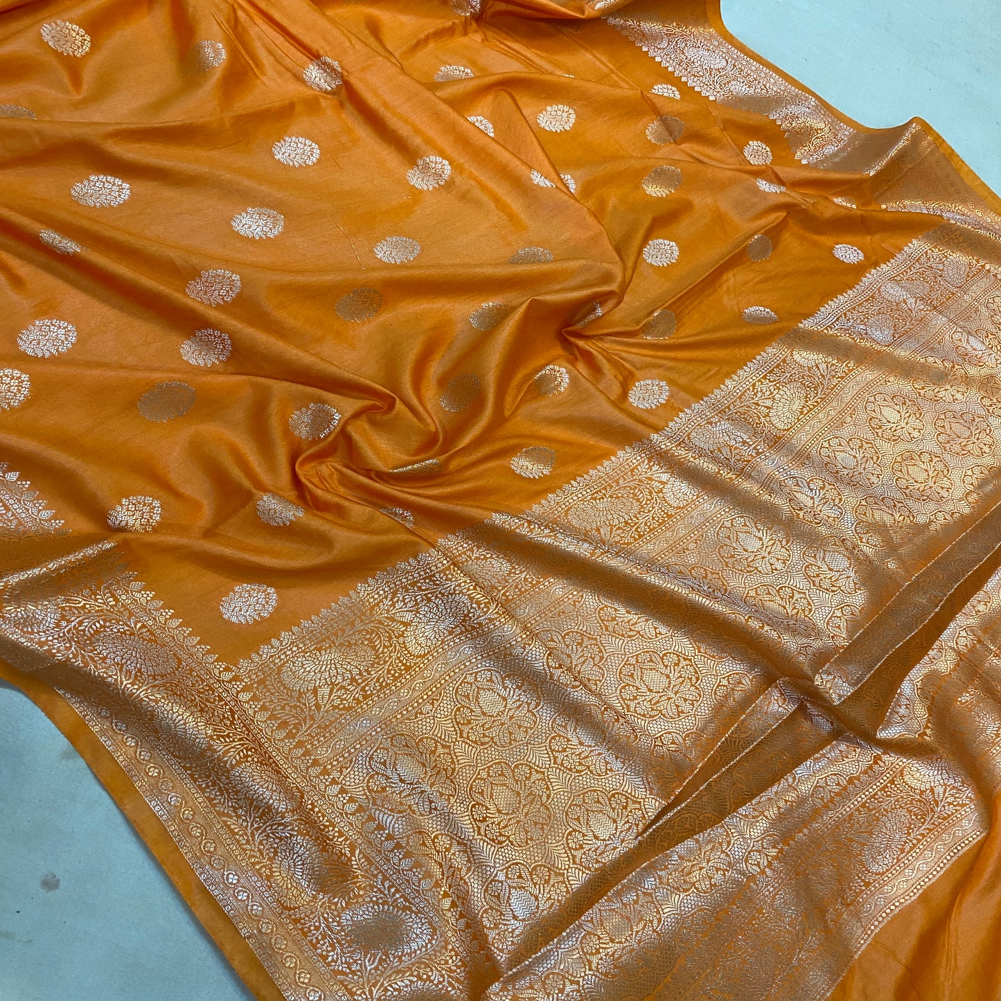 Vibrant Orange Handloom Crepe Banarasi Silk Sari by Shades Of Benares - banarasi - banarasi saree shop