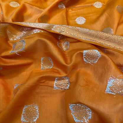 Vibrant Orange Handloom Crepe Banarasi Silk Sari by Shades Of Benares - banarasi - banarasi saree shop