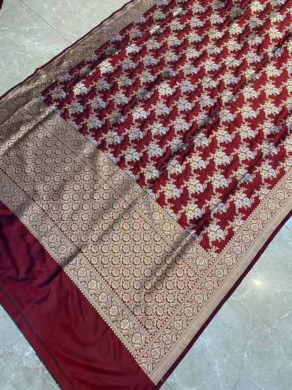 Crimson Legacy – Maroon Pure Silk Handloom Banarasi Saree by Shades Of Banaras - banarasi - banarasi saree shop - banarasi saree manufacturers - banarasi saree wholesale - banaraasi sarees