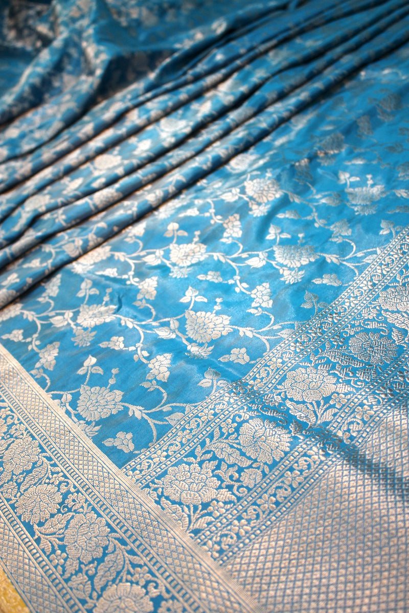 Luxurious Blue Handloom Pure Tissue Silk Saree by Shades Of Benares - banarasi - banarasi saree shop
