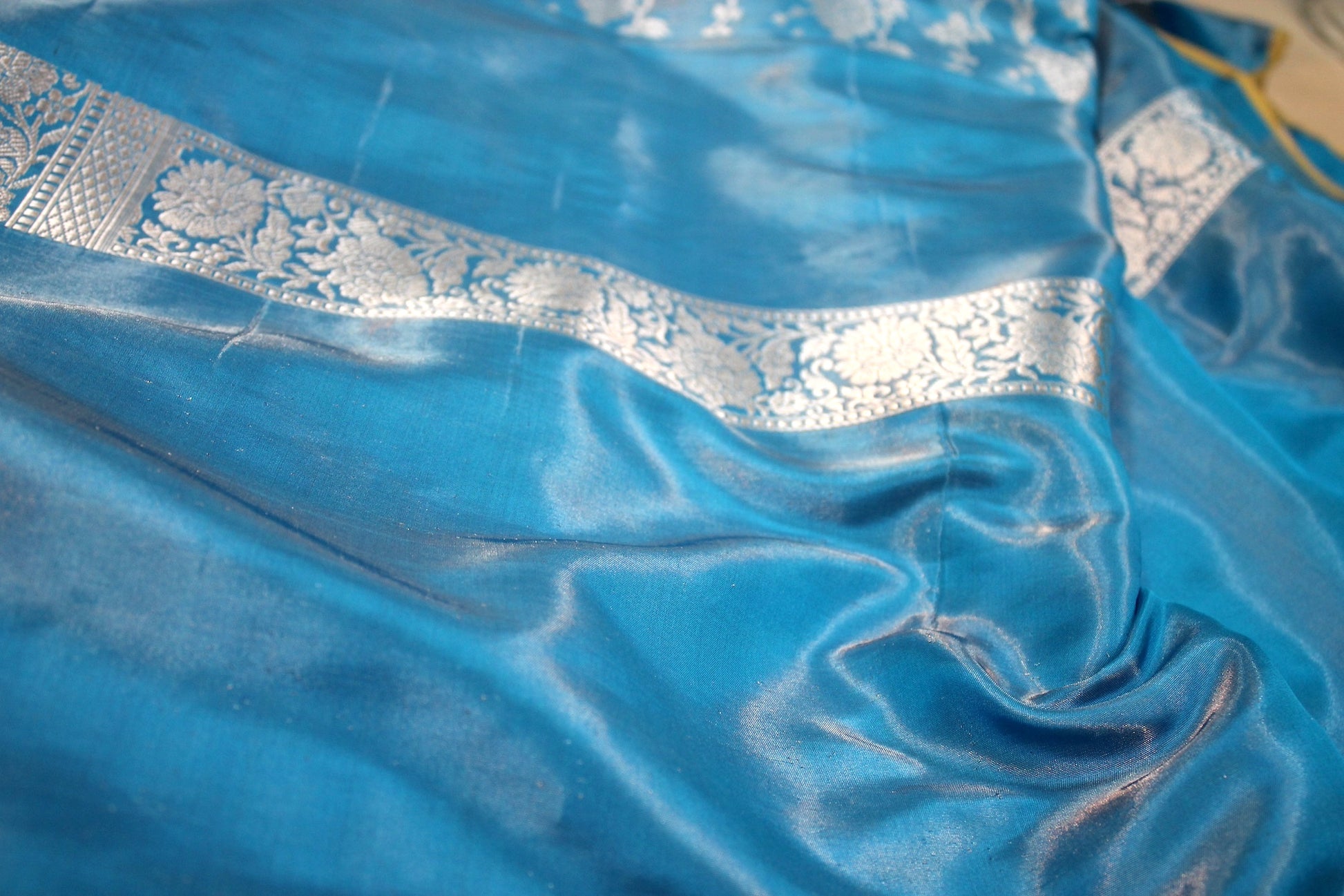 Luxurious Blue Handloom Pure Tissue Silk Saree by Shades Of Benares - banarasi - banarasi saree shop