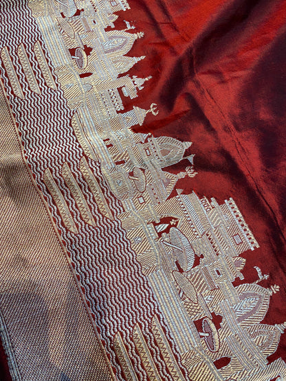 Eternal Maroon – Pure Silk Handloom Banarasi Saree (Kadhwa Ghat Weave) by Shades Of Banaras - banarasi - banarasi saree shop - banarasi saree manufacturers - banarasi saree wholesale - banaraasi sarees