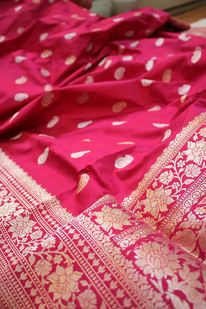 Kadhwa Buti Rani Pink Handloom Pure Katan Silk Banarasi Saree by Shades Of Benares - banarasi - banarasi saree shop