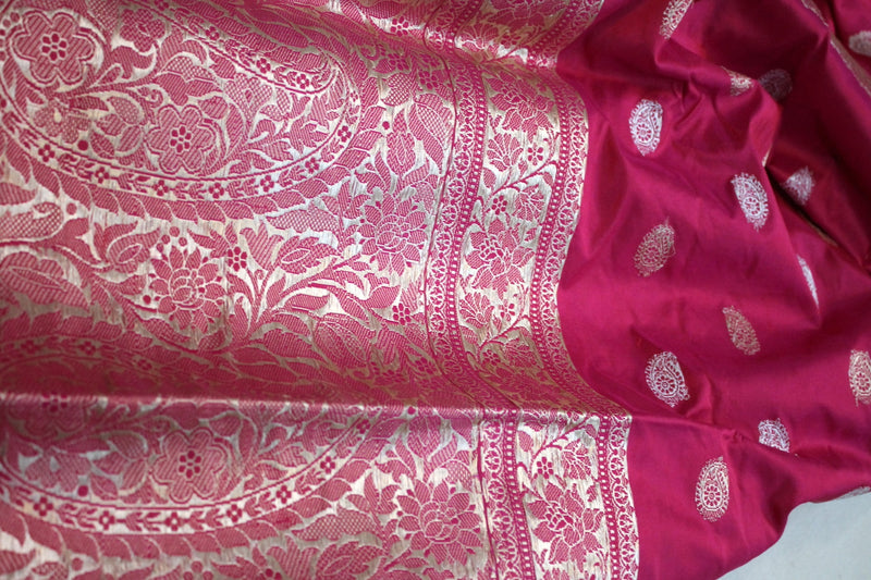 Kadhwa Buti Rani Pink Handloom Pure Katan Silk Banarasi Saree by Shades Of Benares - banarasi - banarasi saree shop