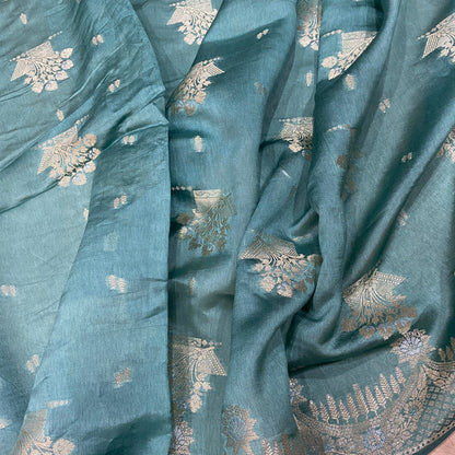 Metallic Blue Pure Cotton Silk Banarasi Saree by Shades Of Banaras - banarasi - banarasi saree shop - banarasi saree manufacturers - banarasi saree wholesale - banaraasi sarees