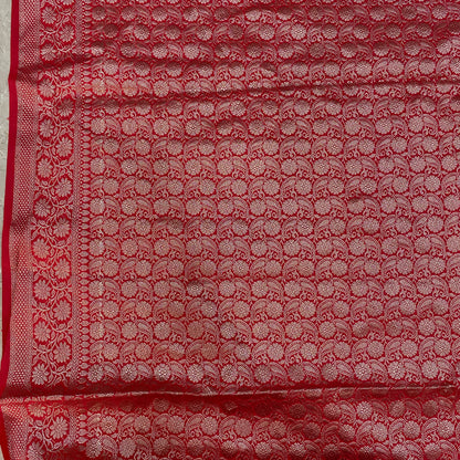 Captivating Banarasi: Red Pure Cotton Silk Saree with Silver Zari by Shades Of Banaras - banarasi - banarasi saree shop - banarasi saree manufacturers - banarasi saree wholesale - banaraasi sarees