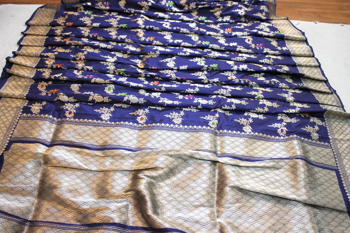 Blue Kadhwa Tilfi Jaal Handloom Pure Katan Silk Banarasi Saree by Shades Of Benares - banarasi - banarasi saree shop