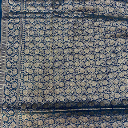 Celestial Banarasi: Blue Pure Cotton Silk Saree with Silver Zari by Shades Of Banaras - banarasi - banarasi saree shop - banarasi saree manufacturers - banarasi saree wholesale - banaraasi sarees