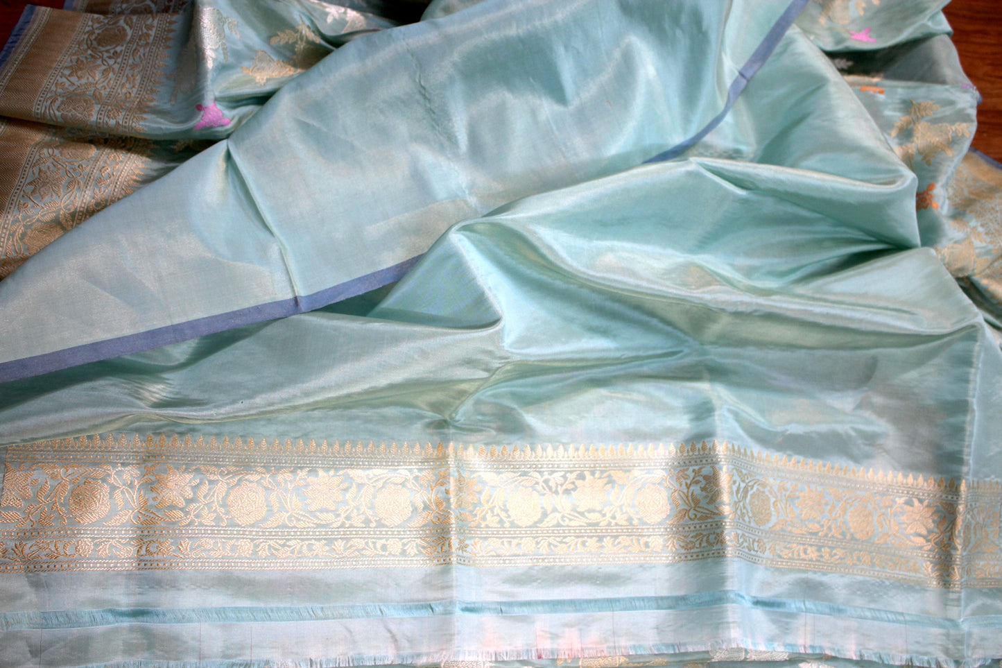 Pastel Blue Kadhwa Tilfi Jaal Handloom Pure Katan Silk Banarasi Saree by Shades Of Benares - banarasi - banarasi saree shop