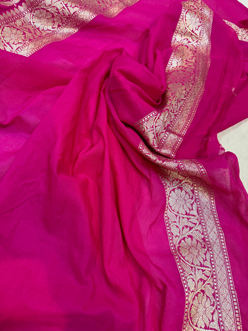 Vibrant Elegance: The Raani Pink Pure Chiffon Georgette Banarasi Saree