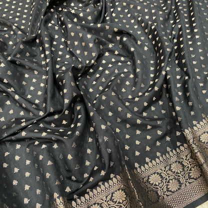 Black Pure Cotton Silk Banarasi Saree by Shades Of Banaras - banarasi - banarasi saree shop - banarasi saree manufacturers - banarasi saree wholesale - banaraasi sarees