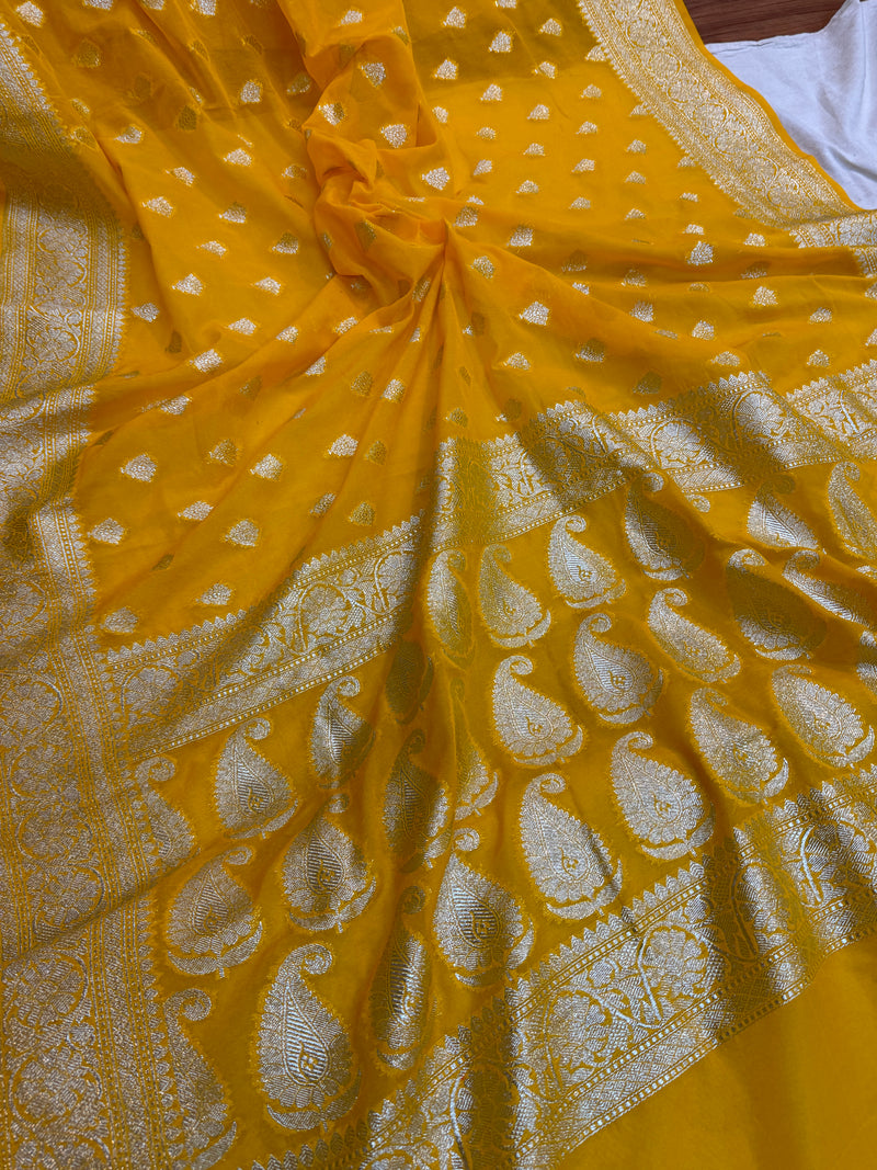 Radiant Charm: The Yellow Chiffon Georgette Banarasi Saree