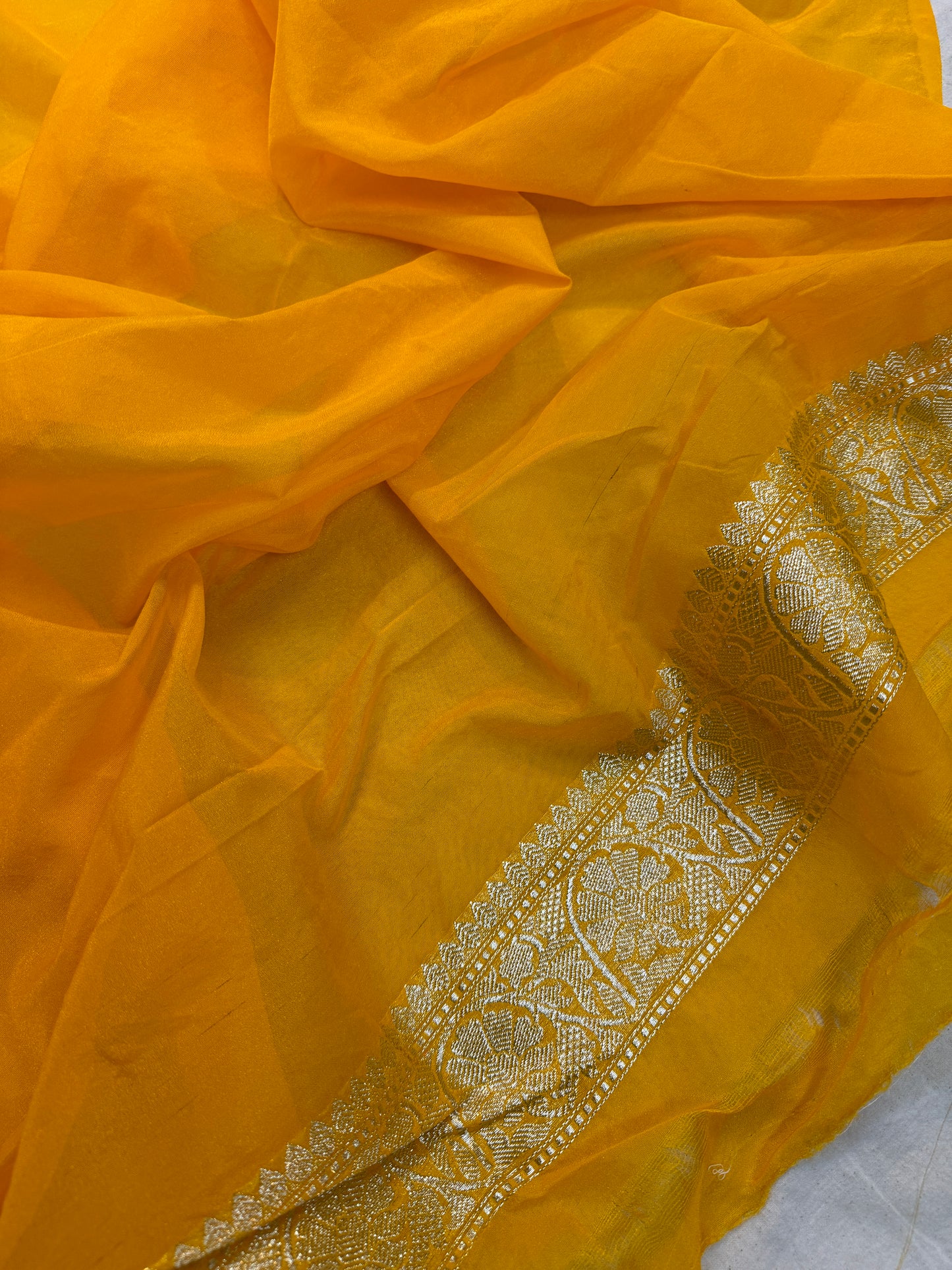 Radiant Charm: The Yellow Chiffon Georgette Banarasi Saree by Shades Of Benares - banarasi - banarasi saree shop