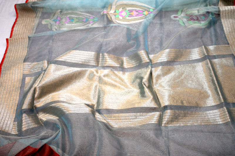Blue Kadhwa Tilfi Buta Pure Kora Silk Handloom Banarasi Saree by Shades Of Benares - banarasi - banarasi saree shop