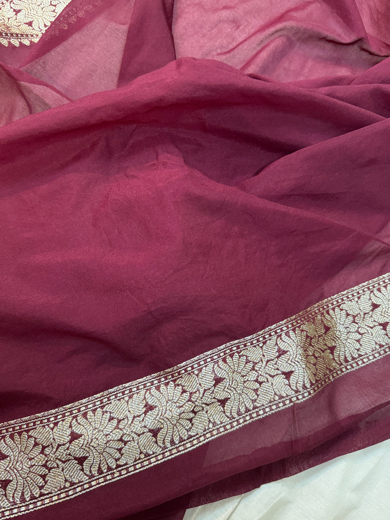 Opulent Elegance: The Wine Chiffon Georgette Banarasi Saree