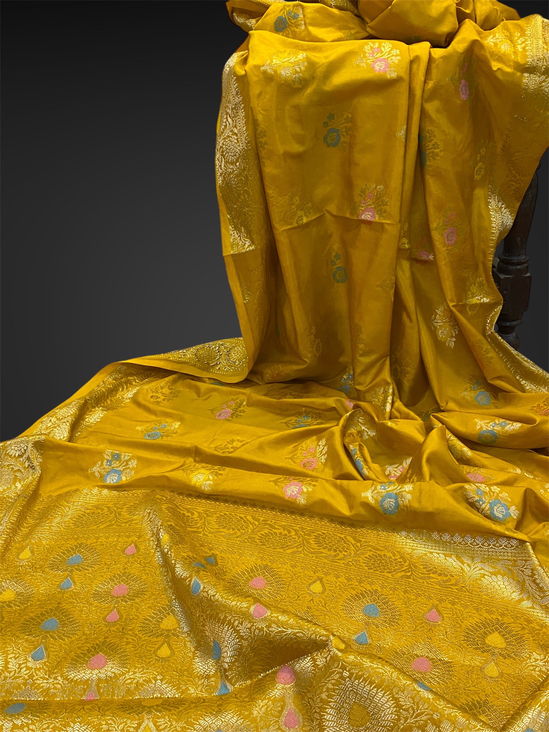 Yellow Pure Soft Silk Designer Banarasi Saree with Tilfi Butis by Shades Of Benares - banarasi - banarasi saree shop