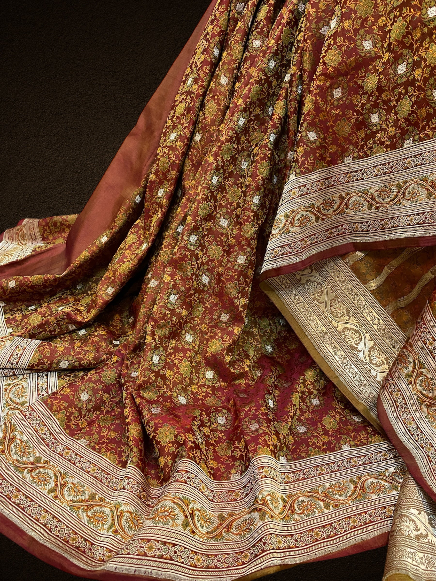 Brown Pure Silk Jaamewar Designer Banarasi Saree with Tanchui Weave by Shades Of Benares - banarasi - banarasi saree shop