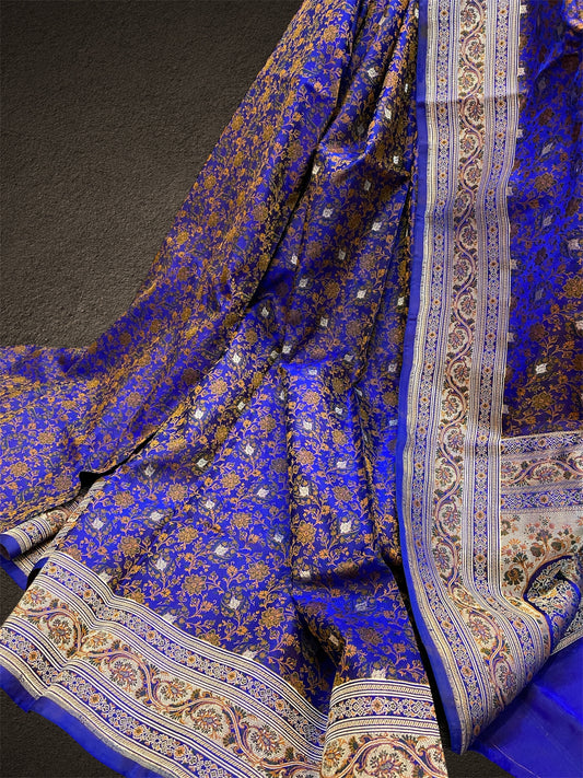 Royal Blue Pure Silk Jaamewar Designer Banarasi Saree by Shades Of Benares - banarasi - banarasi saree shop