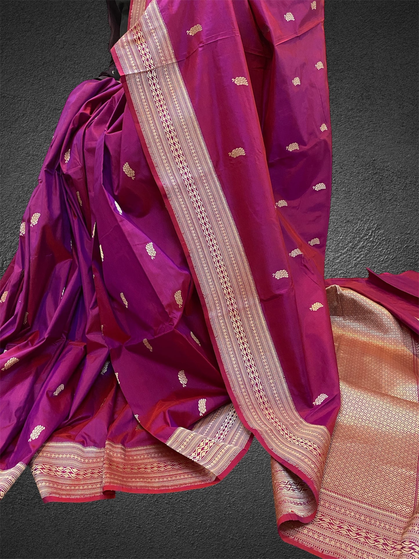 Magenta Pure Silk Traditional Banarasi Saree with Kadhwa Butis by Shades Of Benares - banarasi - banarasi saree shop