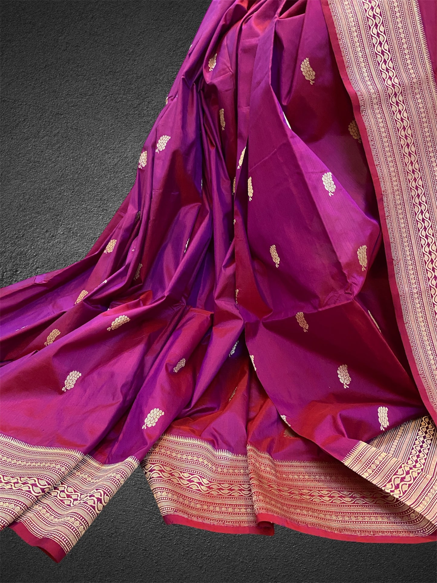 Magenta Pure Silk Traditional Banarasi Saree with Kadhwa Butis by Shades Of Benares - banarasi - banarasi saree shop